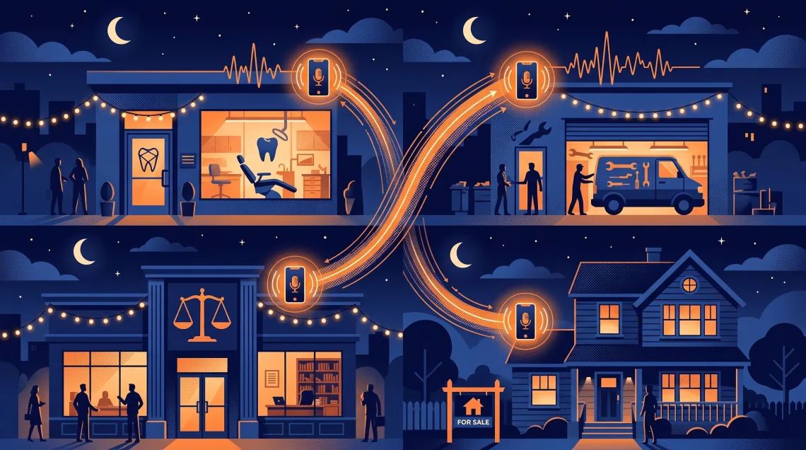 AI voice agents answering calls for dental, home services, legal, and real estate businesses